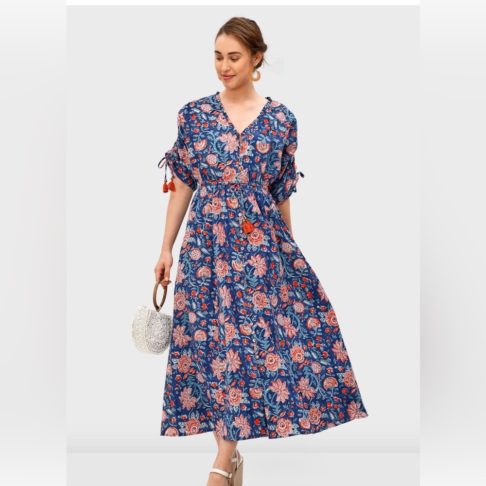 Eskakti Wayward Fancies hand block print cotton dress size 18
